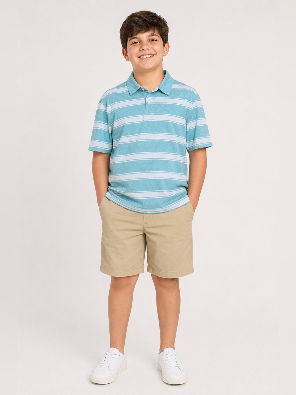 PLACE Boys Short Sleeve Striped Jersey Polo in Aqua Size 2XL